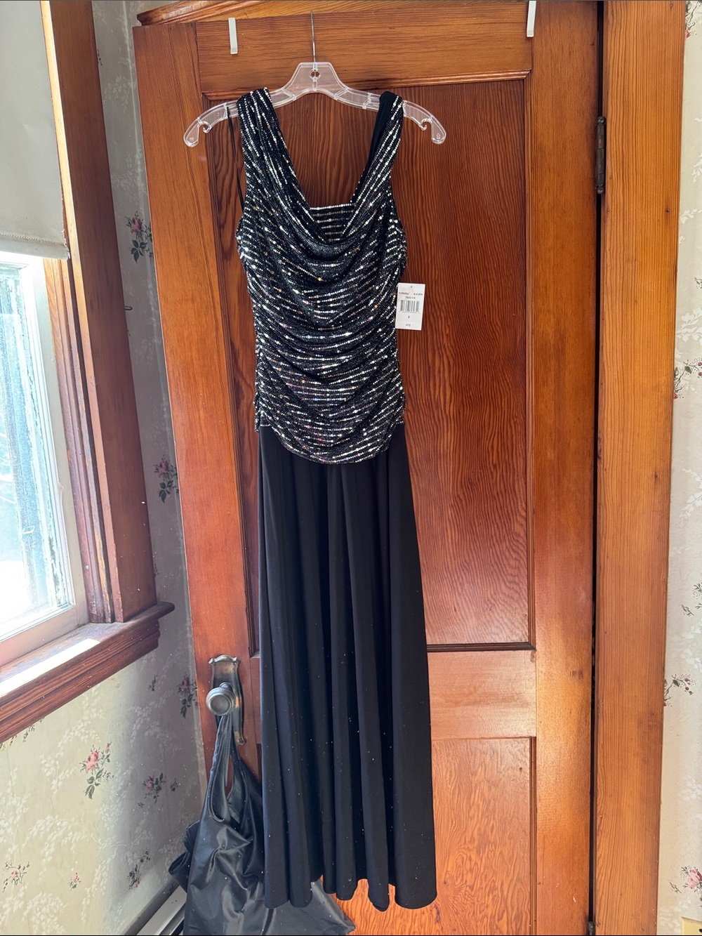 Black Sequin Cowl Neck Maxi Dress